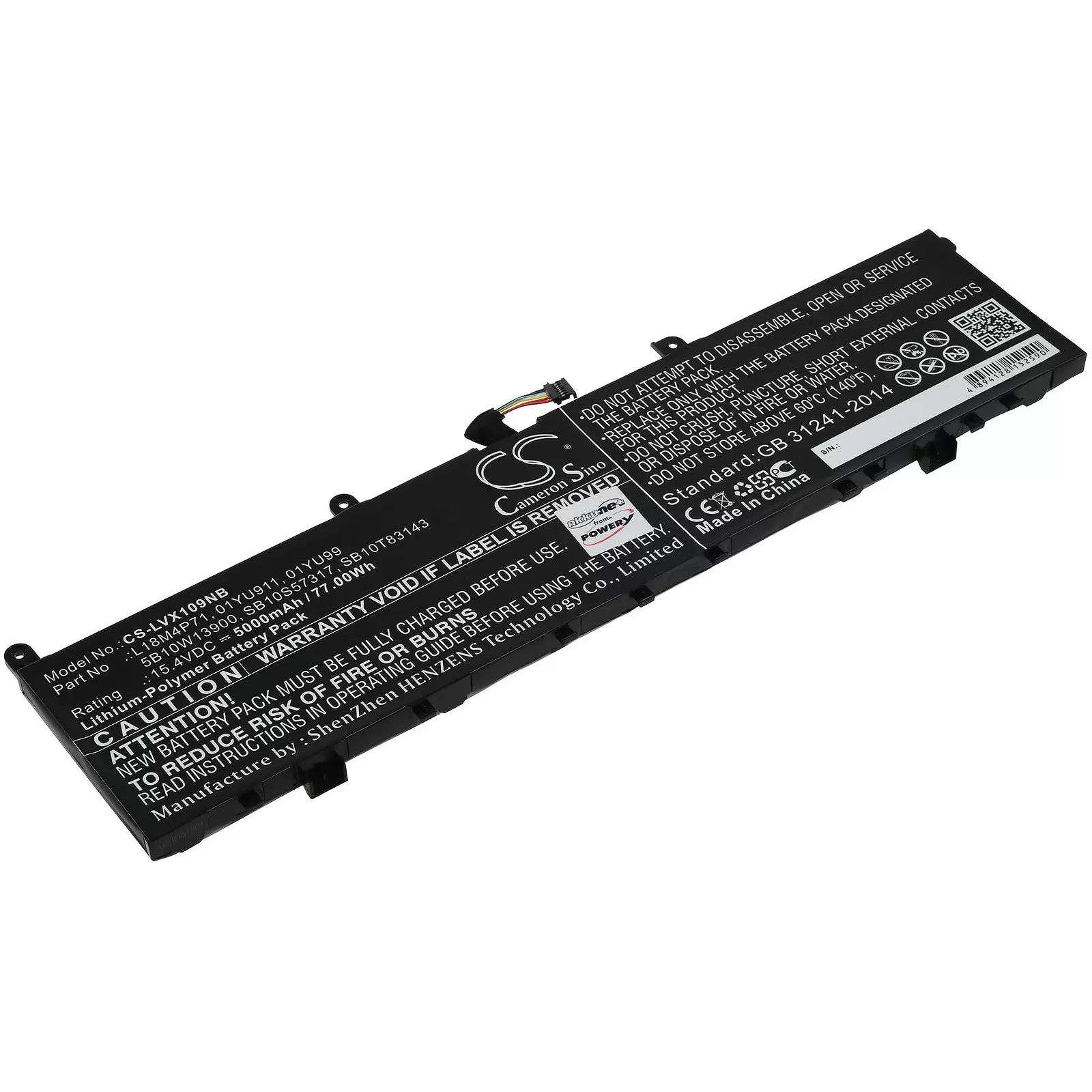 Akku passend für Laptop Lenovo ThinkPad P1 2019 20qt000rge, Typ L18M4P71 u.a. - 15,4V - 5000 mAh