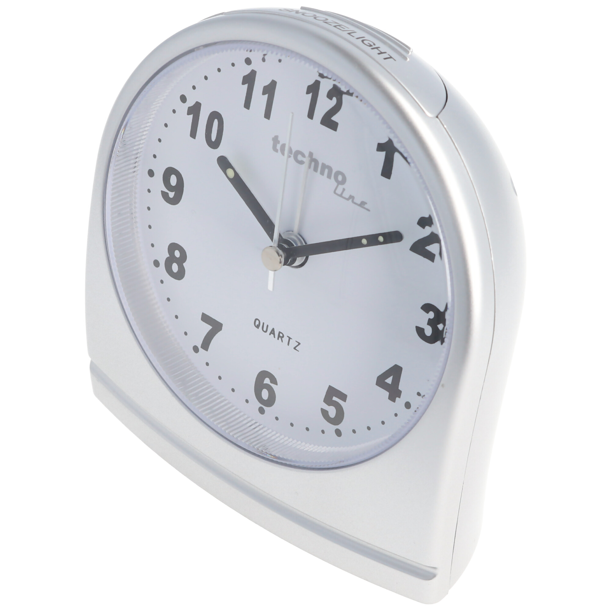 Quartz Wecker silber mit weissem Ziffernblatt, ohne Ticken, silent movement Quartz Alarm clock