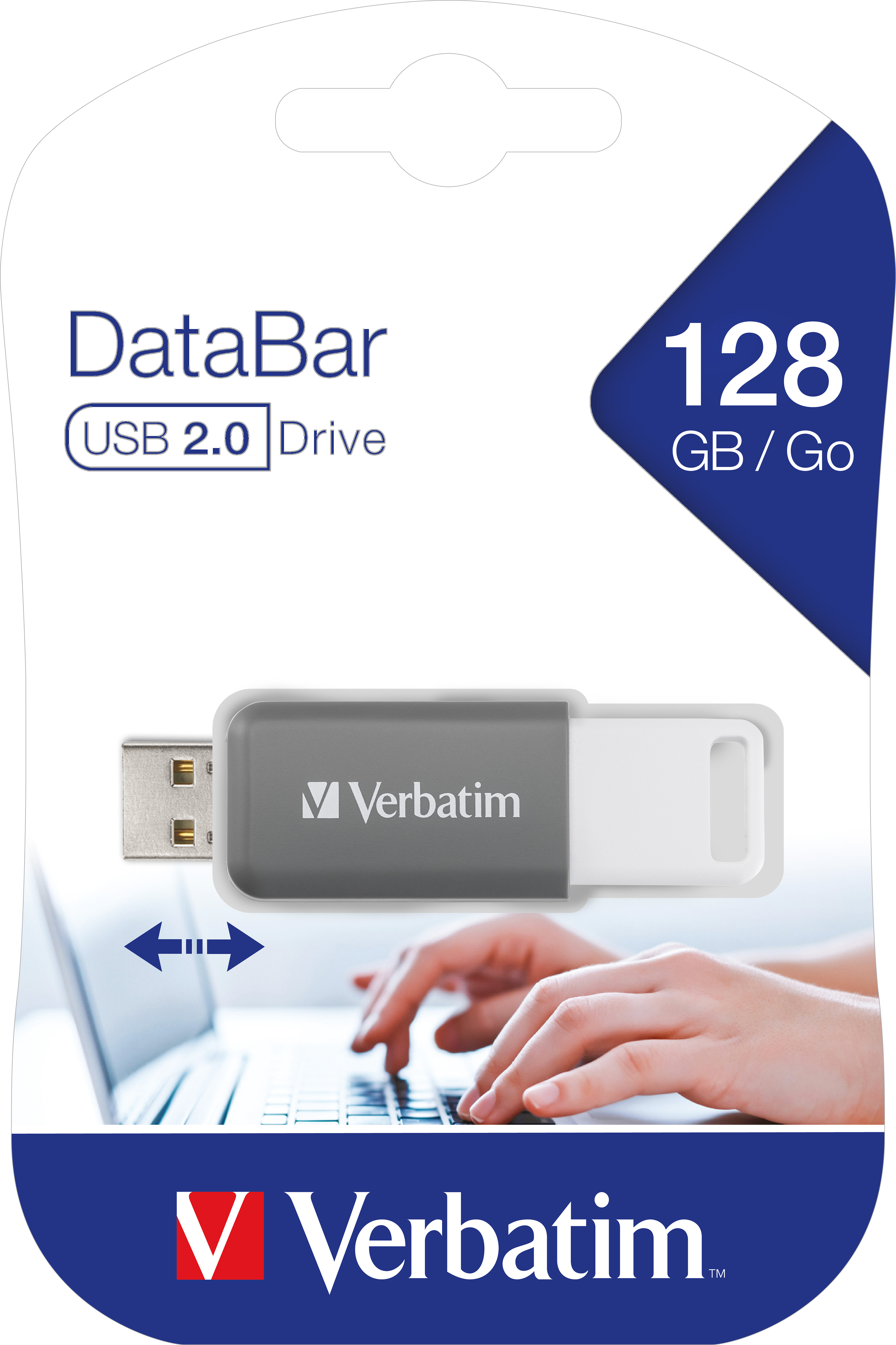 Verbatim USB 2.0 Stick 128GB, DataBar, grau Typ-A, (R) 12MB/s, (W) 5MB/s, Retail-Blister
