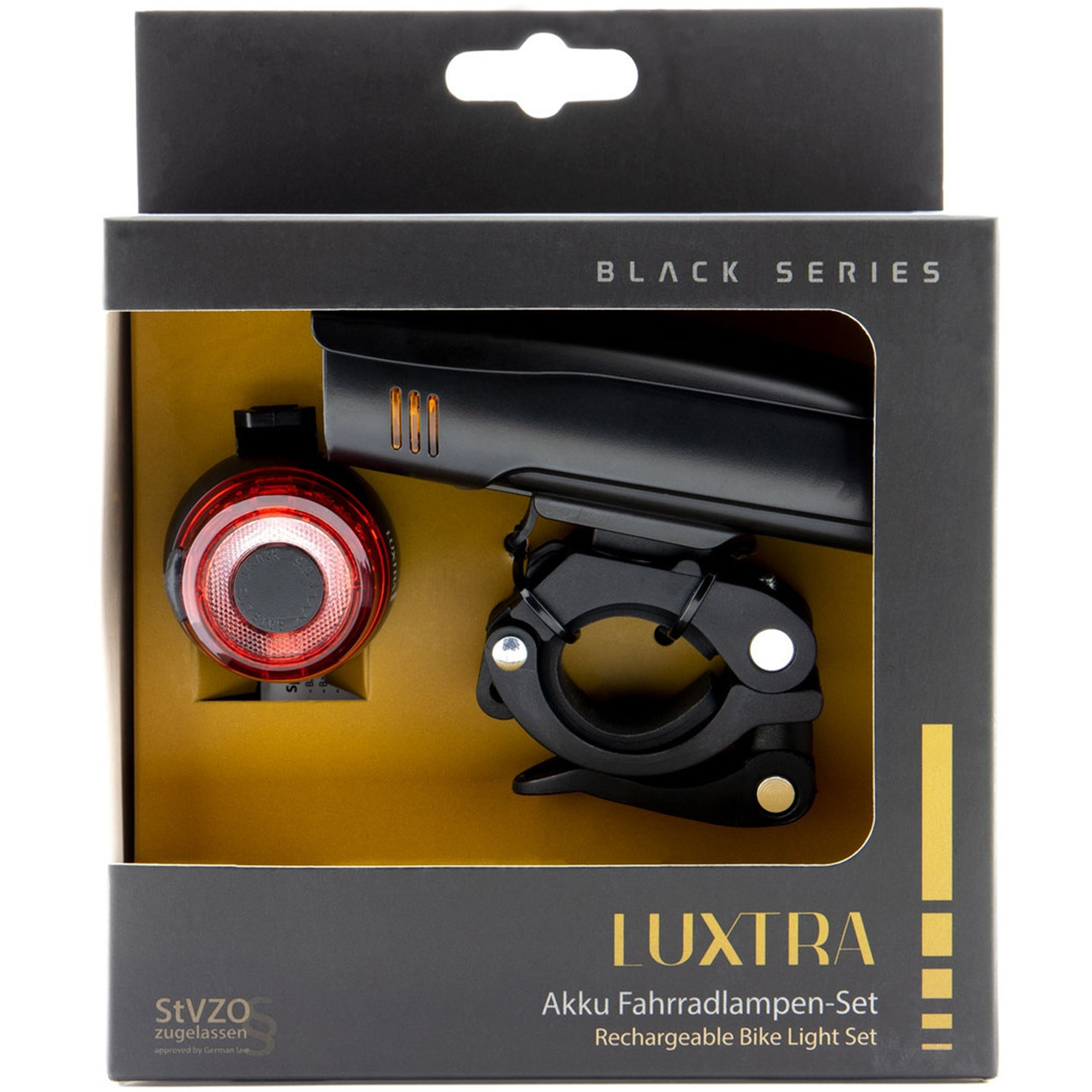 Luxtra LED Fahrradlicht Set max. 30 Lux, mit Akku und USB Ladekabel