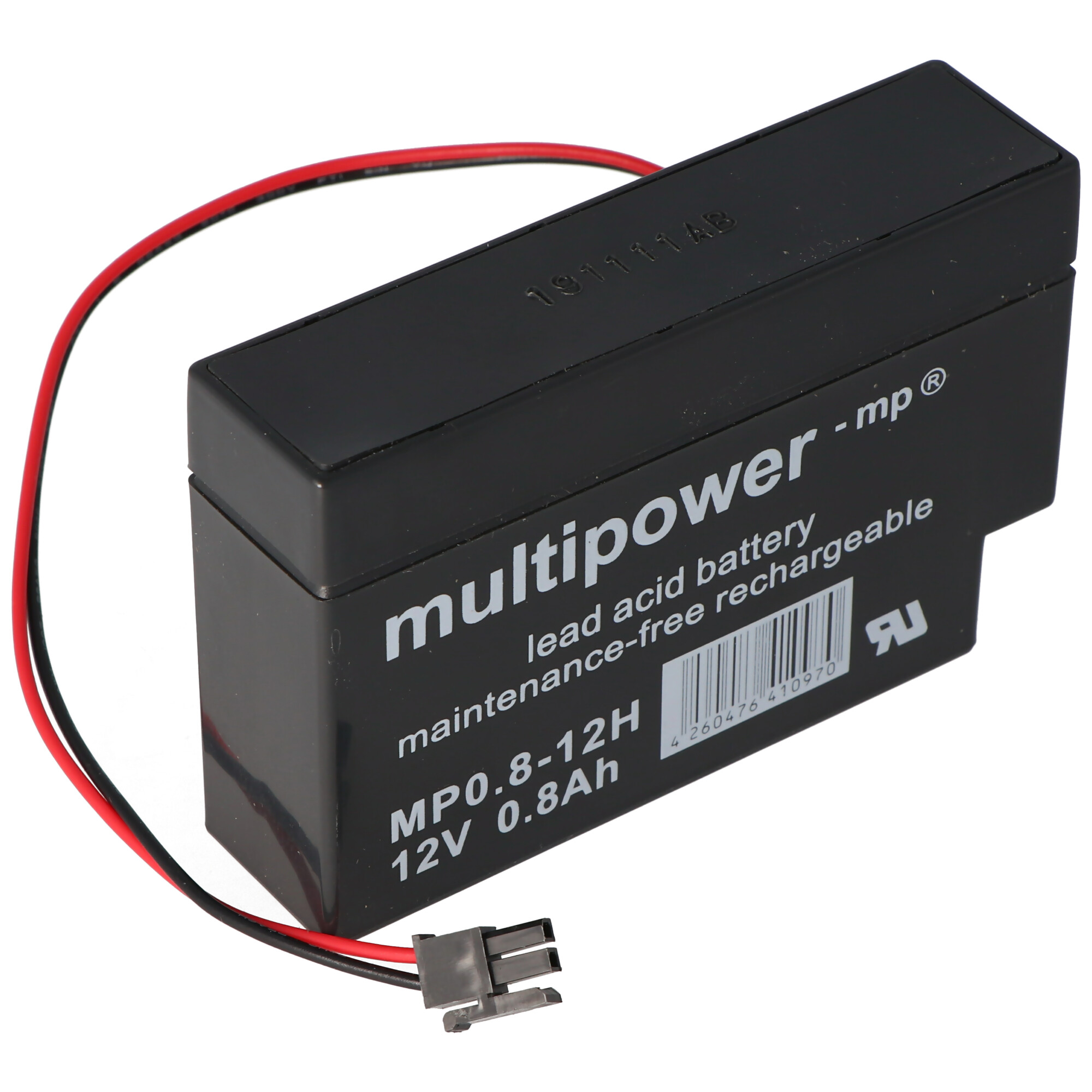 Multipower MP0.8-12H Blei Akku mit Molex 43025-200 Stecker schwarz, Akku für Solar Rollomatic DFR 2000 Nr. 1/Solar, Vision CP1208