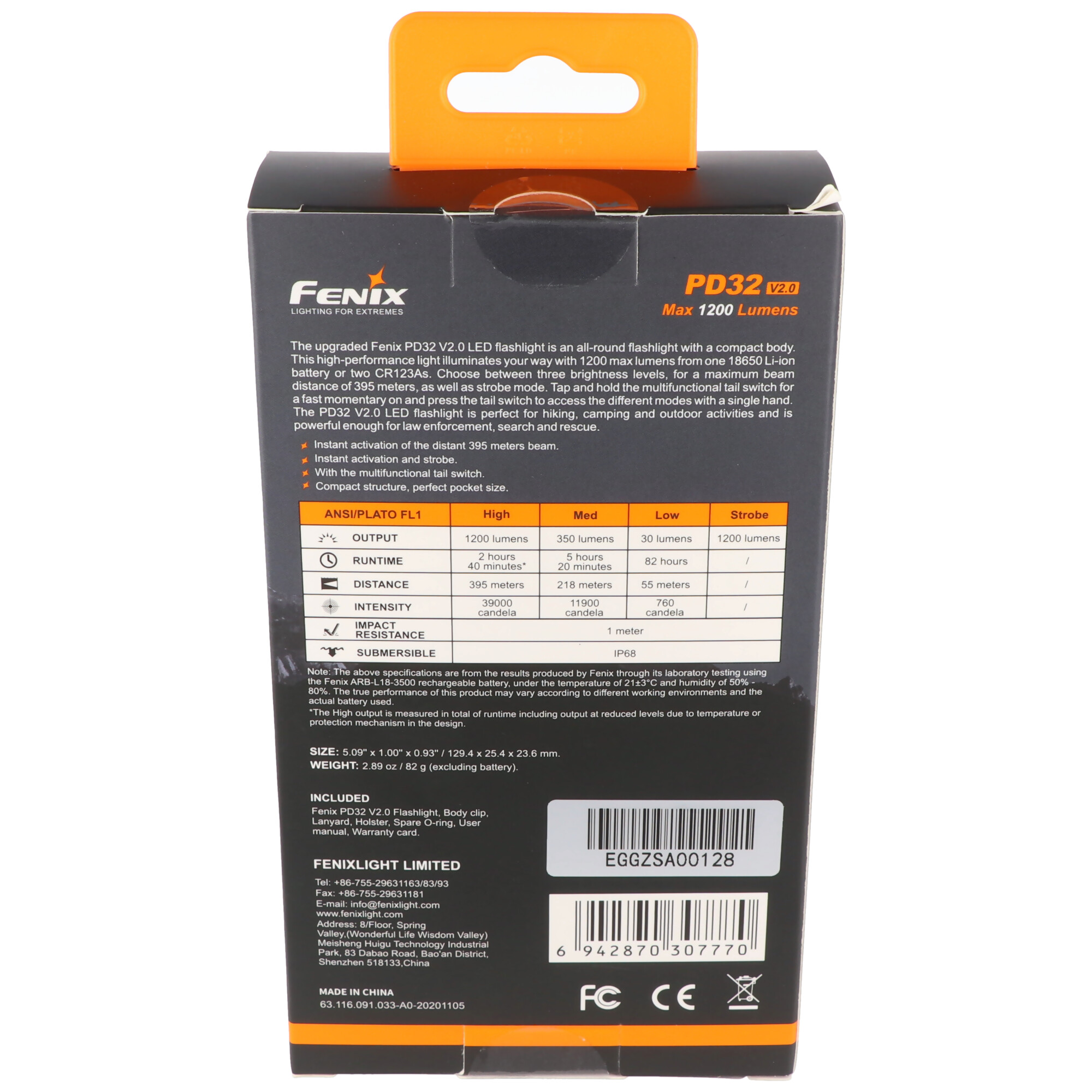 Fenix PD32 V2.0 Cree XP-L HI LED Taschenlampe mit bis zu 900 Lumen, ohne Akku