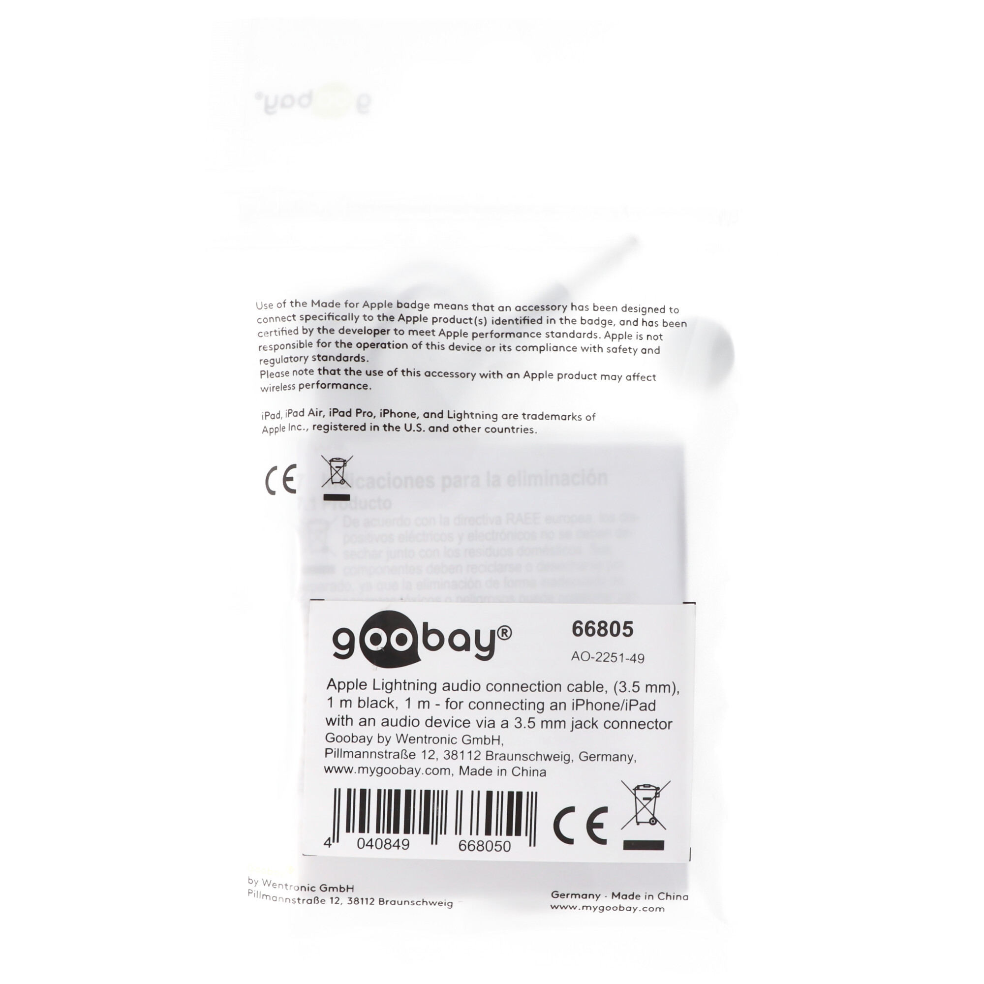 Goobay Apple Lightning Audioanschlusskabel (3,5mm) 1m schwarz - zum Verbinden eines iPhone/iPad mit einem Audiogerät über einen 3,5-mm-Klinkenanschluss