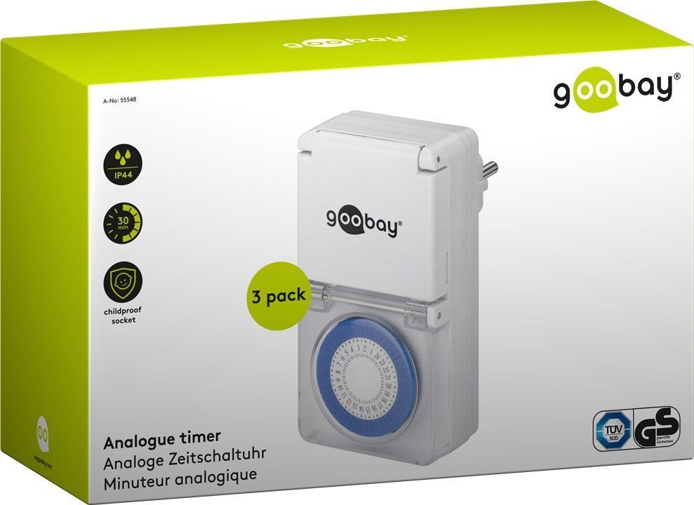 Goobay 3er-Set: Analoge Zeitschaltuhr IP44 - 3 Stk. im Karton