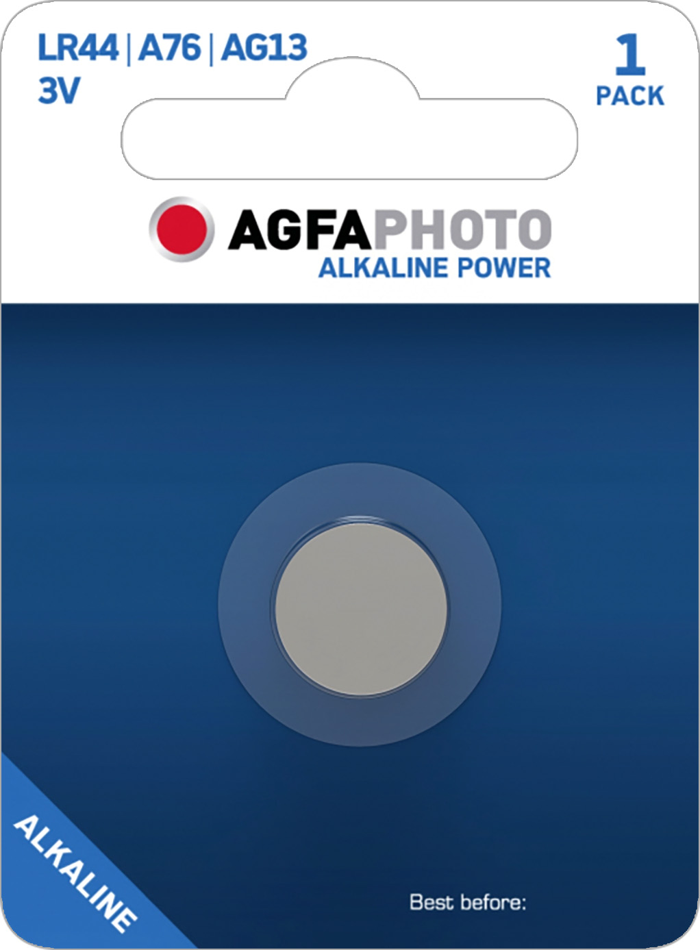 Agfaphoto Batterie Alkaline, Knopfzelle, LR44, V13GA, 1.5V Power, Retail Blister (1-Pack)