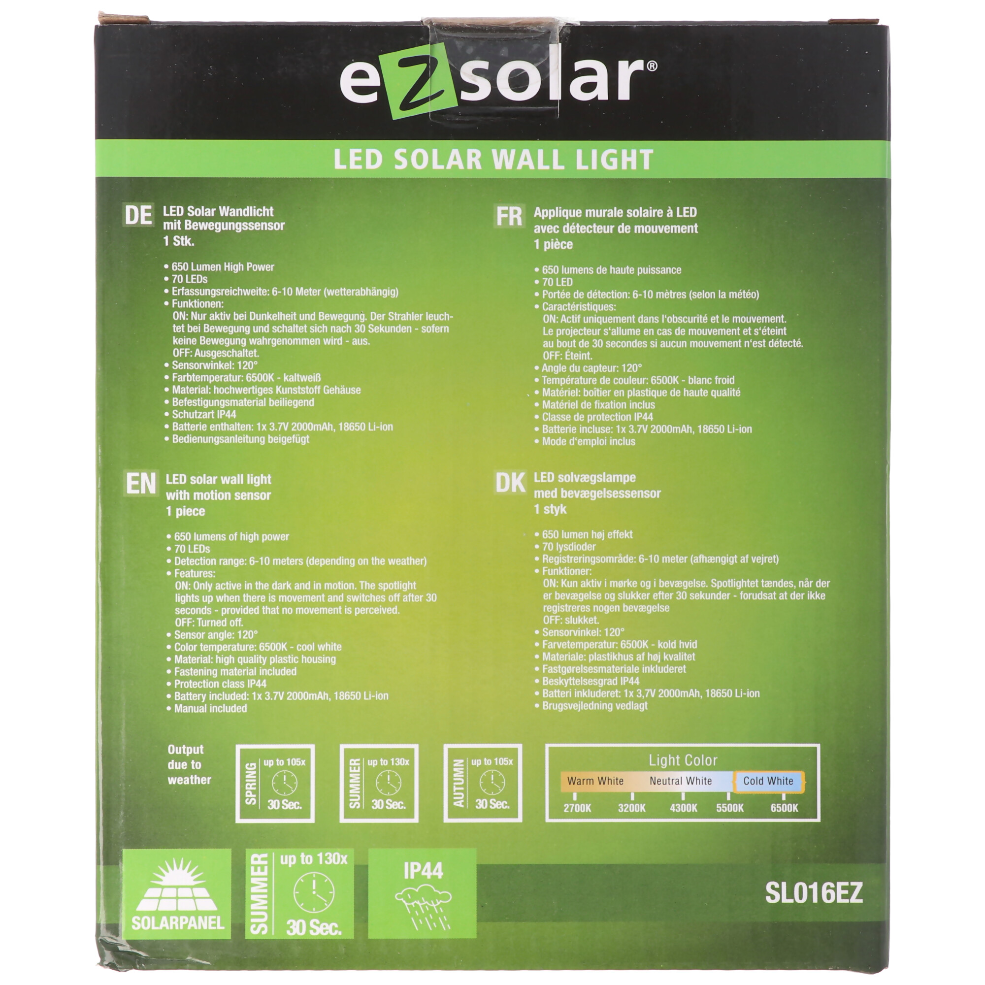 LED-Solar Arbeitslicht LED Solar Sensor Wandlicht 650 Lumen