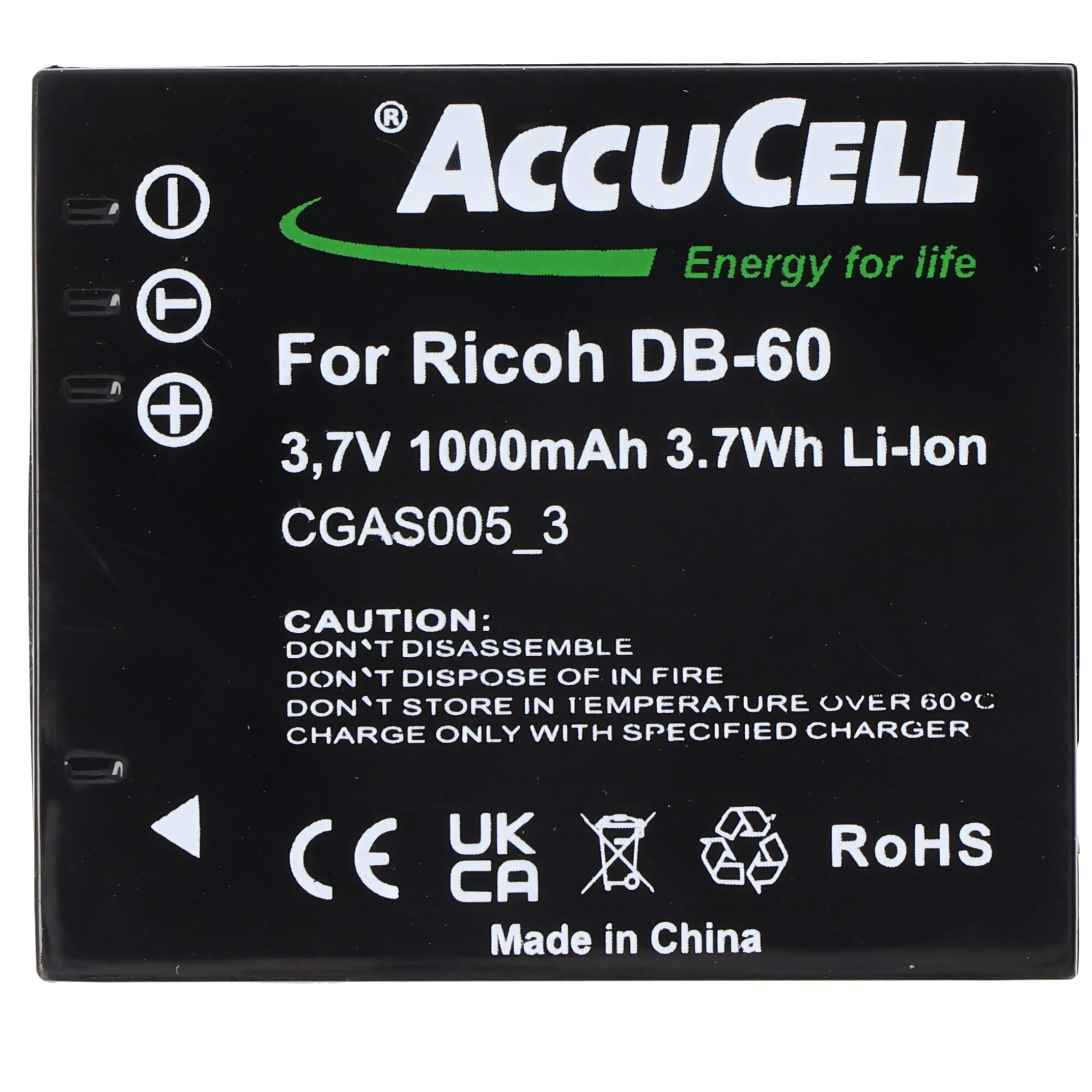 AccuCell Akku passend für Ricoh DB-60, DB-65, Caplio R3, R30, GR