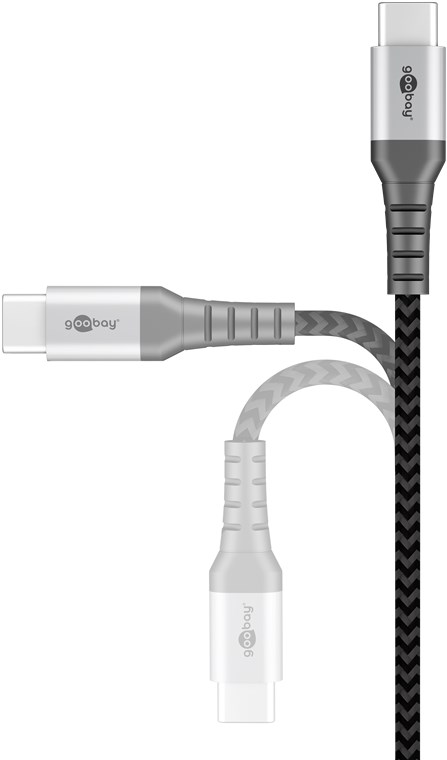 USB-C auf USB-C Textilkabel mit Metallsteckern, extra-robustes Verbindungskabel für Geräte mit USB-C Anschluss, optimierter Knickschutz