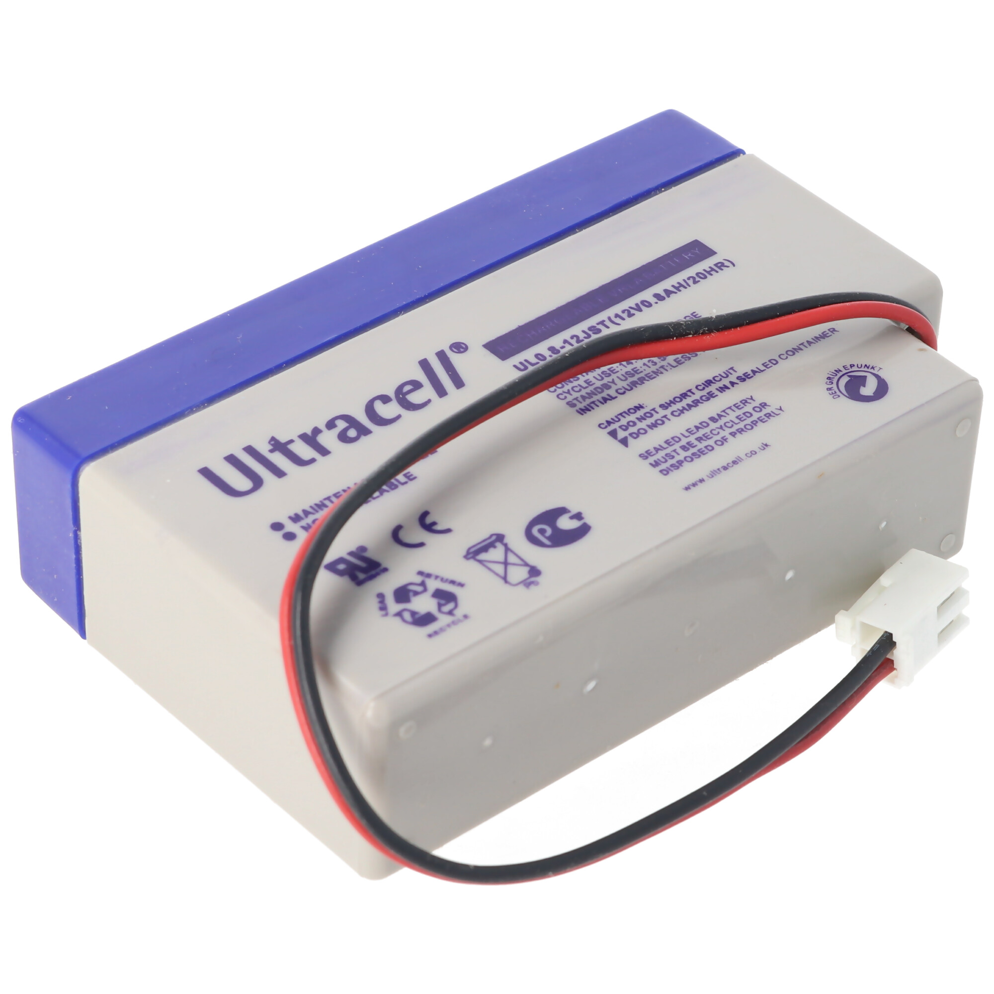 UL0.8-12S Ultracell Blei Akku 12 Volt 0,8Ah mit Kabel und JST-Stecker (bitte unbedingt Stecker mit Ihrem vergleichen)