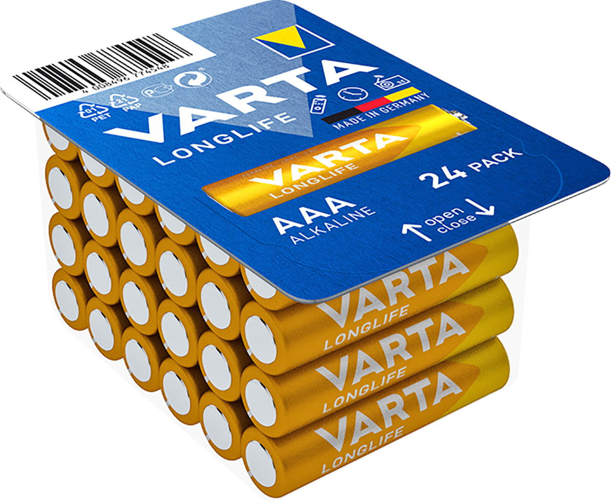 Varta Batterie Alkaline, Micro, AAA, LR03, 1.5V Longlife, Retail Box (24-Pack)