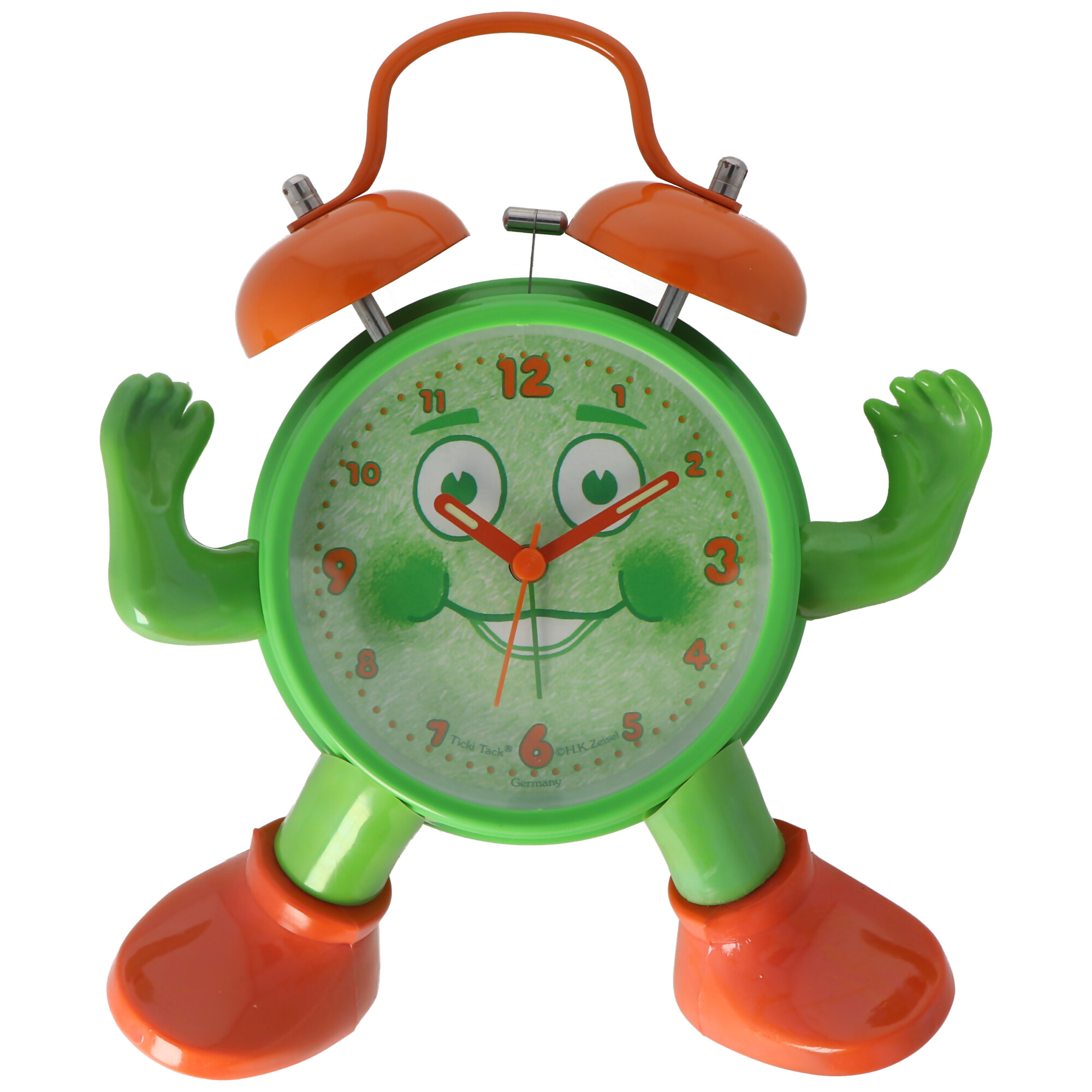 ABC spielerisch die Uhrzeit lernen, Ticki Tack der Kinderwecker grün orange, inklusive Batterie