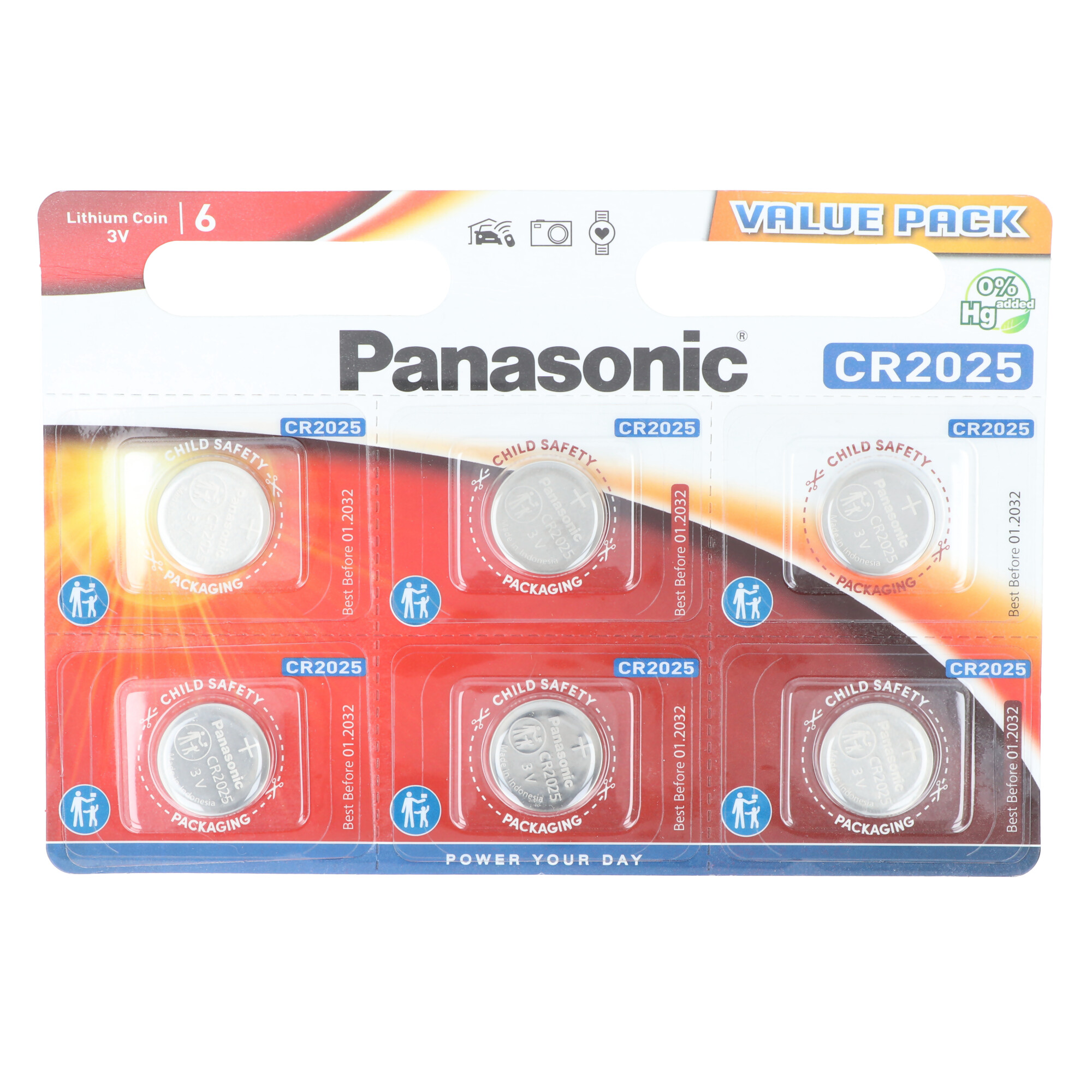Panasonic Batterie Lithium, Knopfzelle, CR2025, 3V Electronics, Lithium Power, Retail Blister (6-Pack)