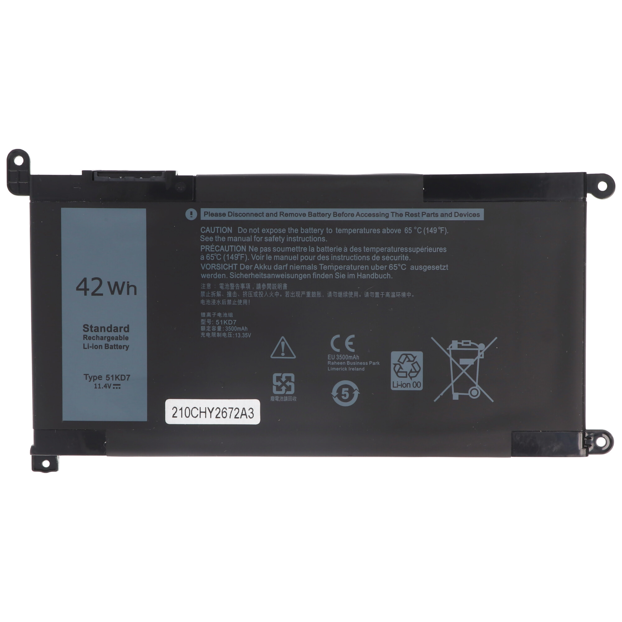 Akku passend für Dell ChromeBook 3180, Li-Polymer, 11,4V, 3684mAh, 42Wh