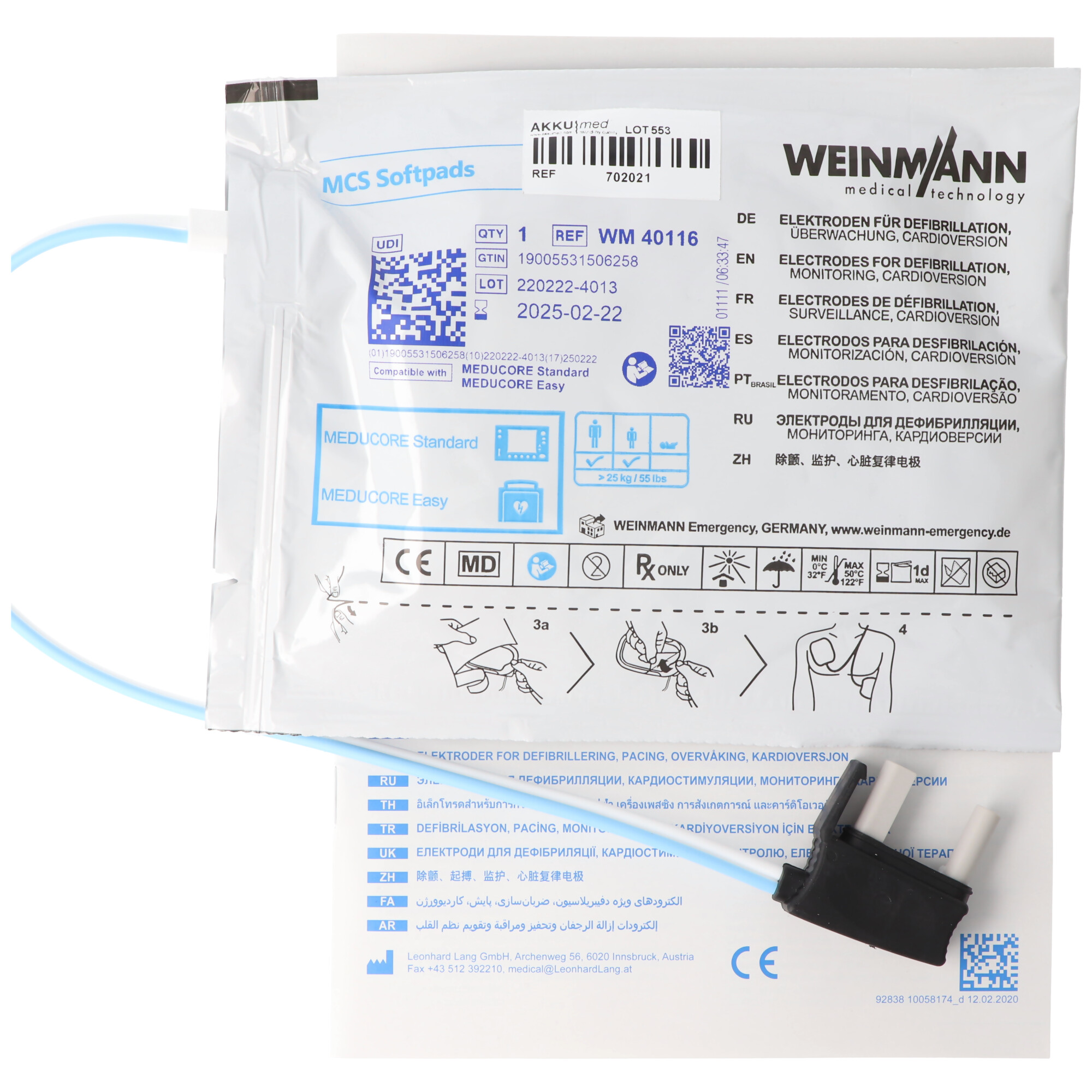 Original Defi-Elektroden Pads Weinmann Meducore Easy - WM40116, 175x140x9,5mm