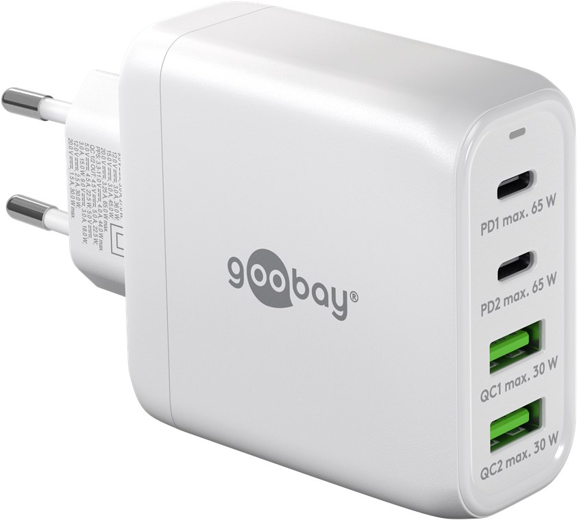 Goobay USB-C™ PD Multiport-Schnellladegerät (68 W) weiß - 2x USB-C™-Anschlüsse (Power Delivery) und 2x USB-A-Anschlüsse (Quick Charge) - weiß