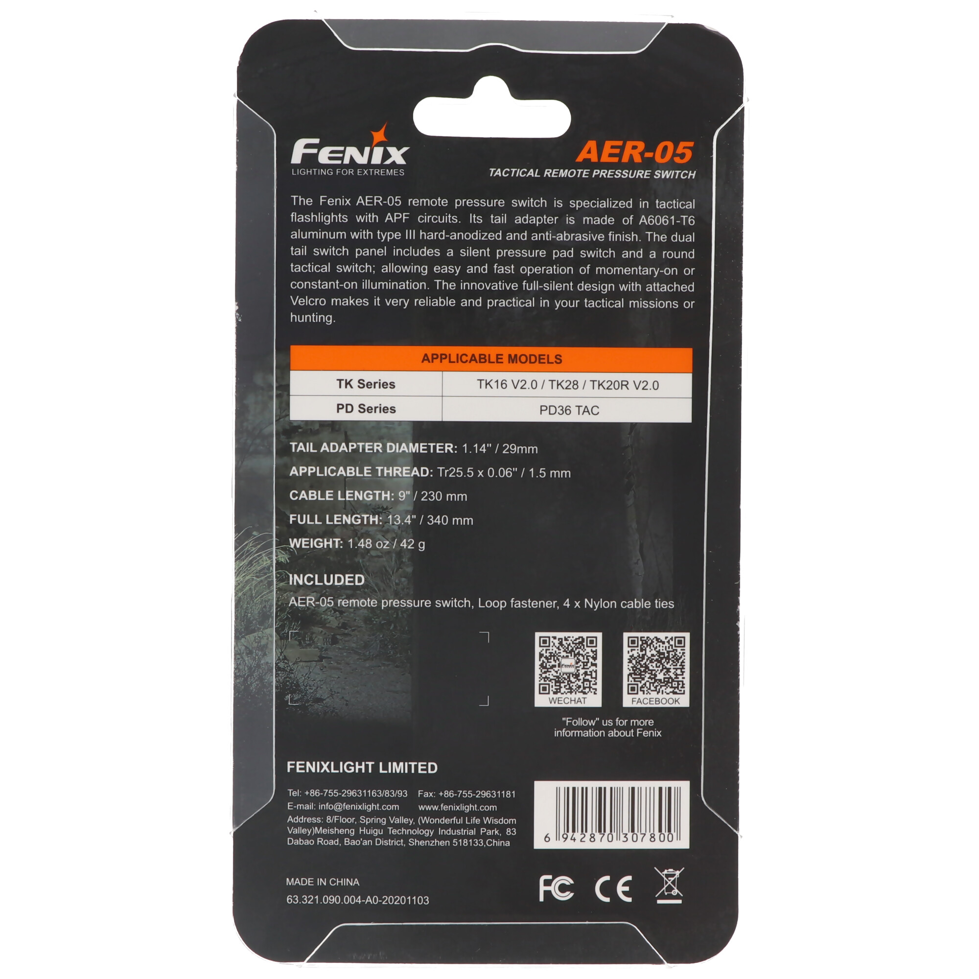 Fenix Kabelschalter AER-05 nur passend für Fenix TK16 V2.0 und PD36TAC