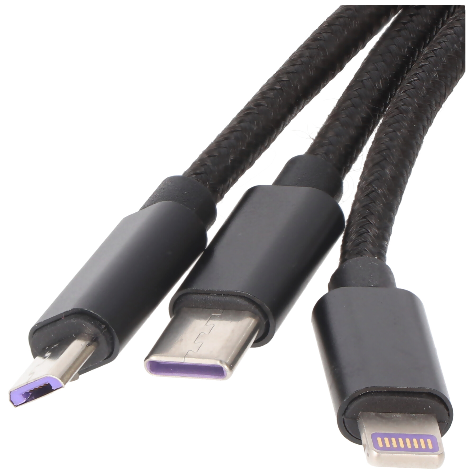 3IN1 USB Datenkabel passend für USB-C, iPhone, MICRO-USB Kabel 1 Meter SCHWARZ