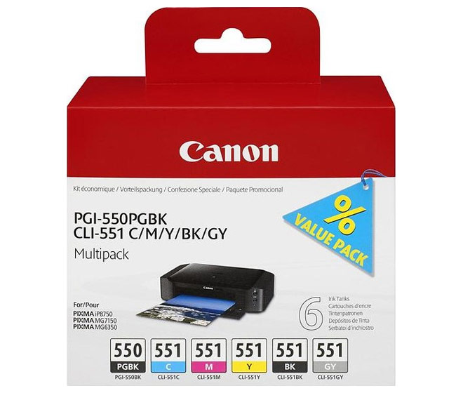 Canon Tinten Multipack PGI-550PGBK/CLI-551BK/551C/551M/551Y/551GY