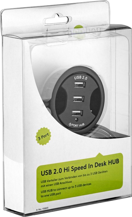 Goobay 3-fach USB 2.0 Hi-Speed Einbau-HUB/Verteiler - zum Einbau in 60 mm Tischdurchführungen