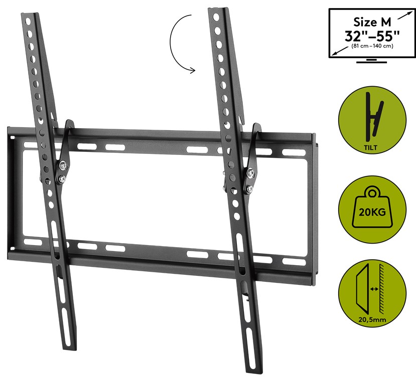Goobay TV-Wandhalterung Basic TILT (M) - Halterung für Fernseher von 32 bis 55 Zoll (81-140 cm), neigbar bis 35 kg