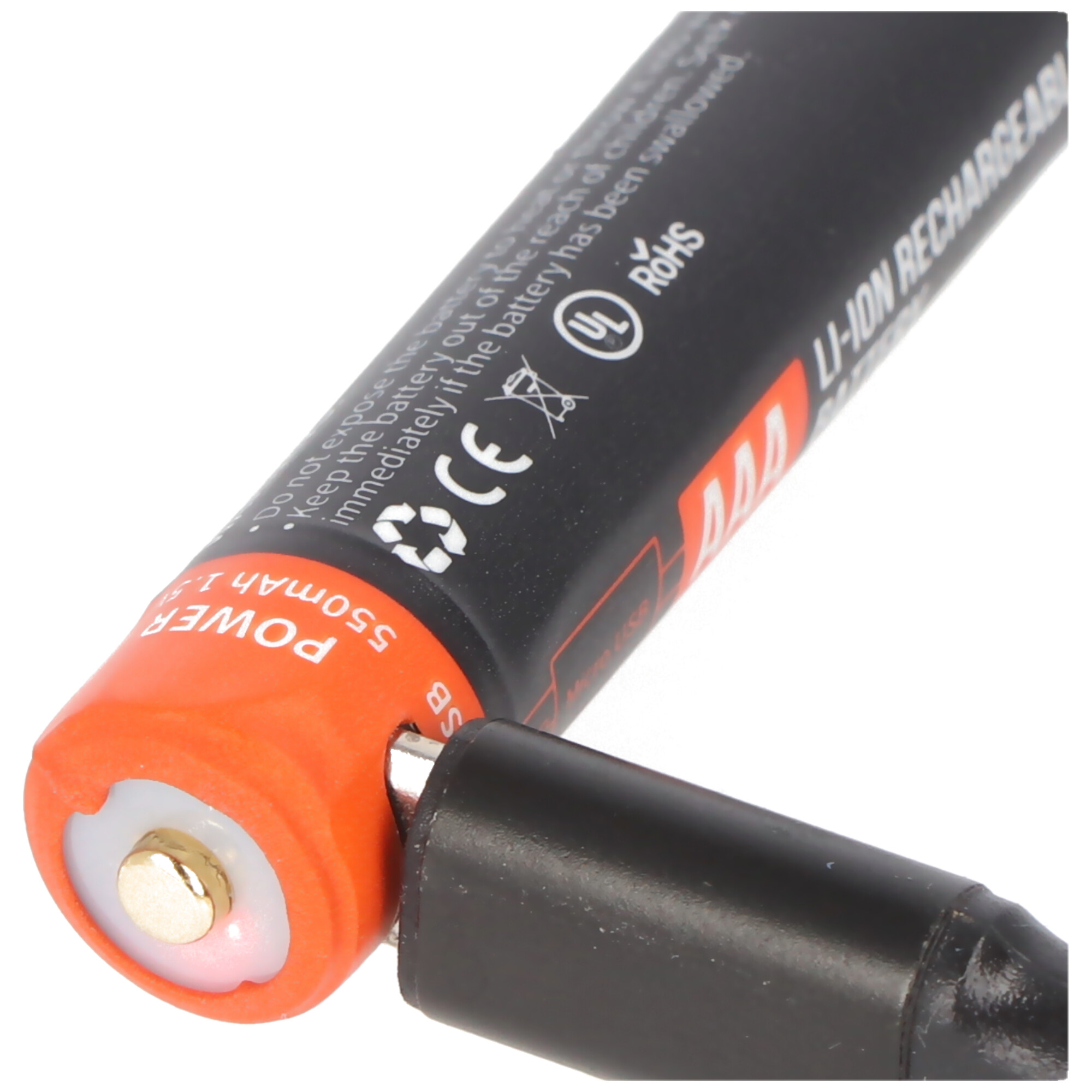 Rundzelle AAA, Li-ion, 1,5V, 550mAh, 0,8Wh, mit USB-Ladeanschluss