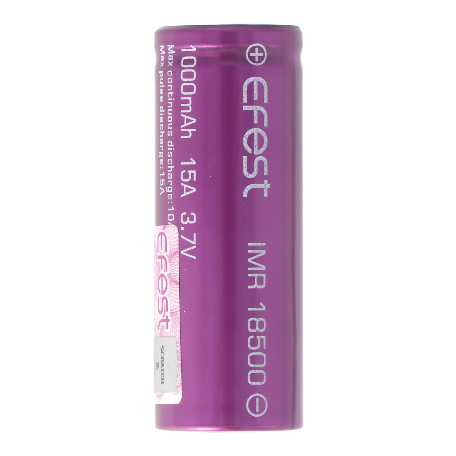 Efest Purple IMR18500 1000mAh 3,7V Pluspol flach, ungeschützt, Abmessungen 49,8x18,3mm