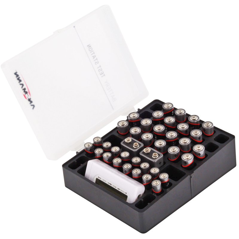 Ansmann Akku und Batterien Aufbewahrungs-Box für bis zu 24x AA, 16x AAA, 4x 9V, inklusive Tester