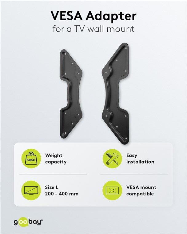 Goobay Adapter für TV-Wandhalterung mit VESA-Maß - vergrößert die Abstände der Befestigungsbohrungen eines Fernsehgeräts auf maximal 400x400 mm