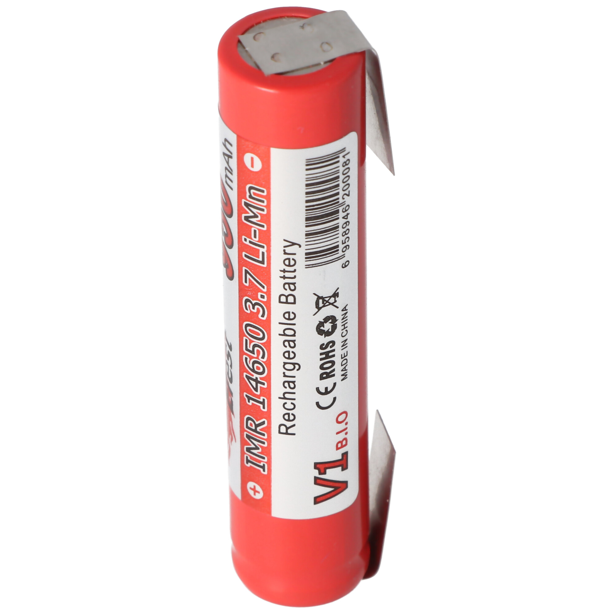 IMR14650 3,7 Volt Lithium Batterie mit Lötfahnen U-Form 65,1x14mm