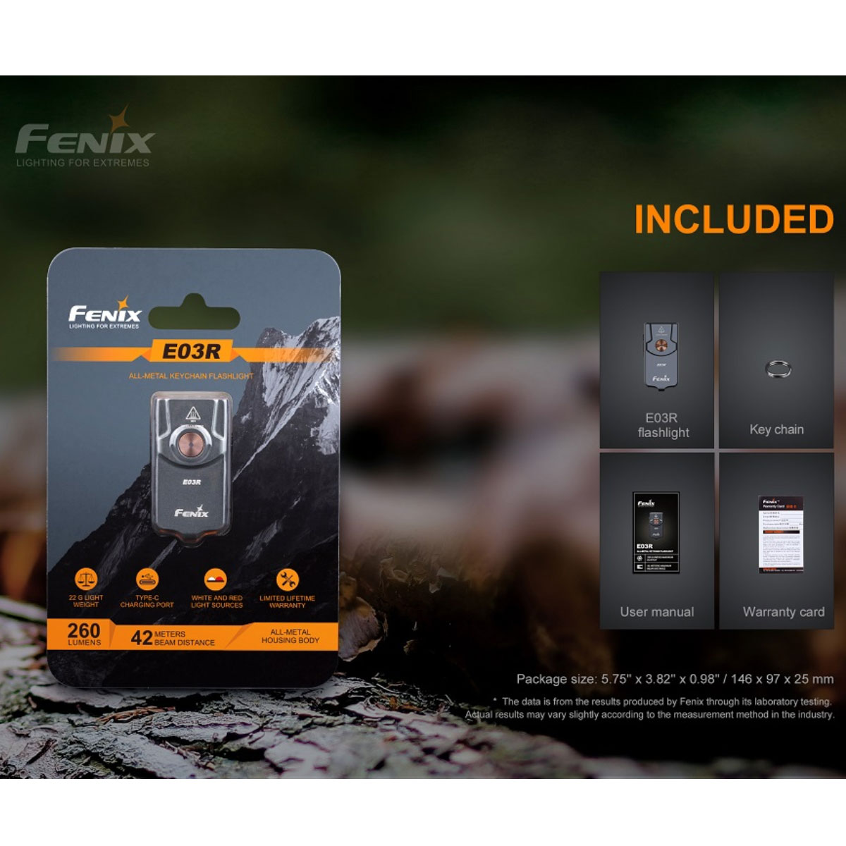 Fenix E03R LED Schlüsselbundleuchte FEE03R 45x25x11mm