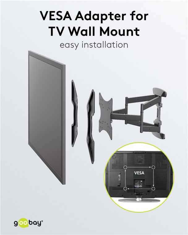 Goobay Adapter für TV-Wandhalterung mit VESA-Maß - vergrößert die Abstände der Befestigungsbohrungen eines Fernsehgeräts auf maximal 400x400 mm