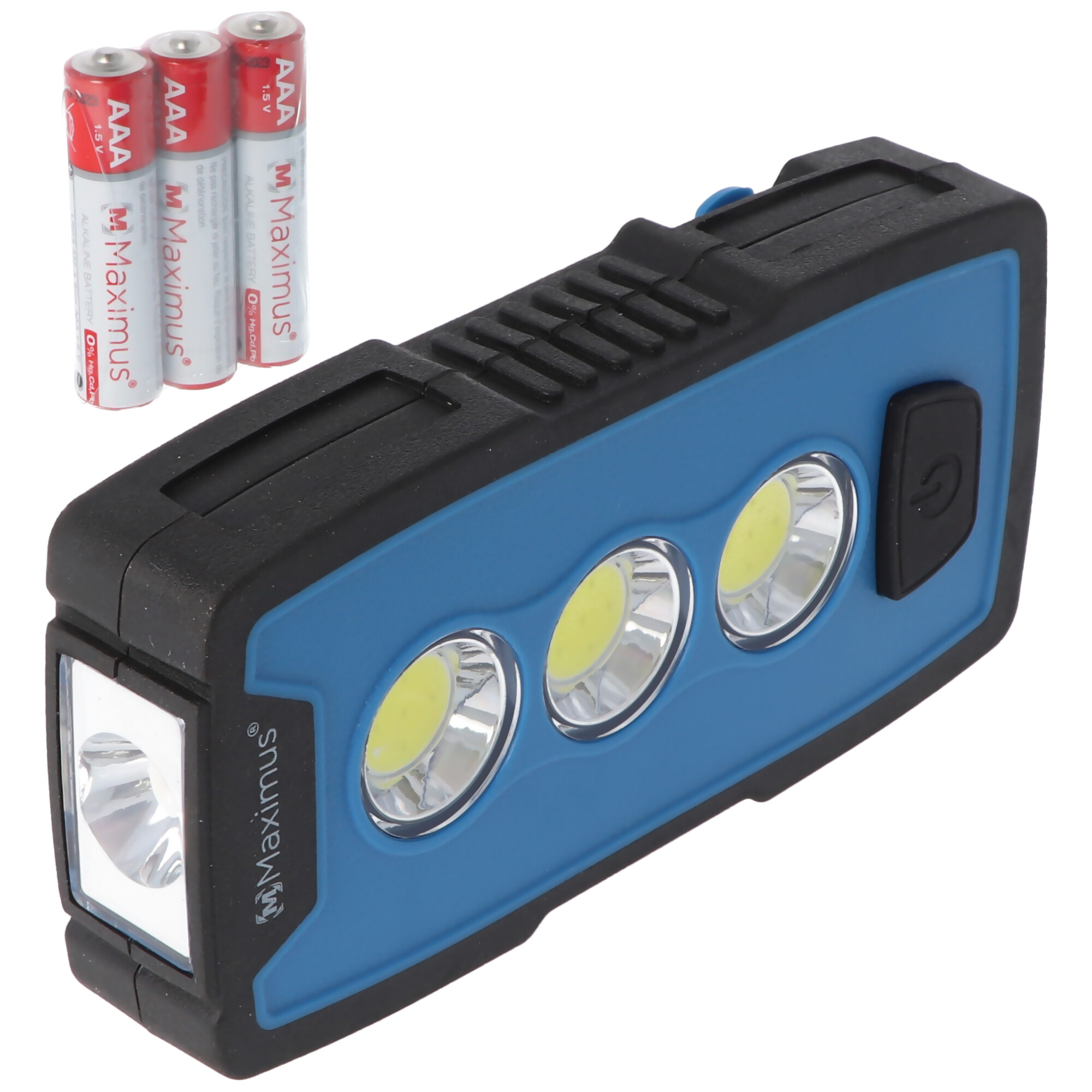 3 Watt LED Arbeitsleuchte M-WKL-006BBL, Multifunktionslampe, Taschenlampe, 230 Lumen, mit Haken, Magnet und Gürtelclip, inklusive 3x AAA Batterien