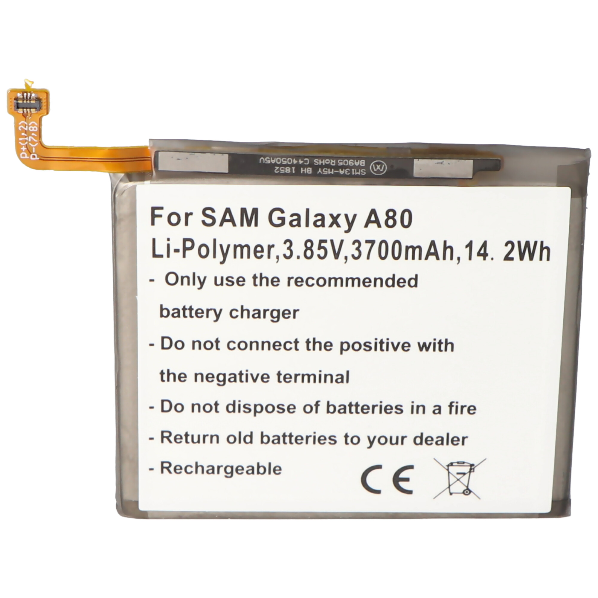 Akku passend für Samsung Galaxy A80, Li-Polymer, 3,85V, 3700mAh, 14,2Wh, built-in, ohne Werkzeug
