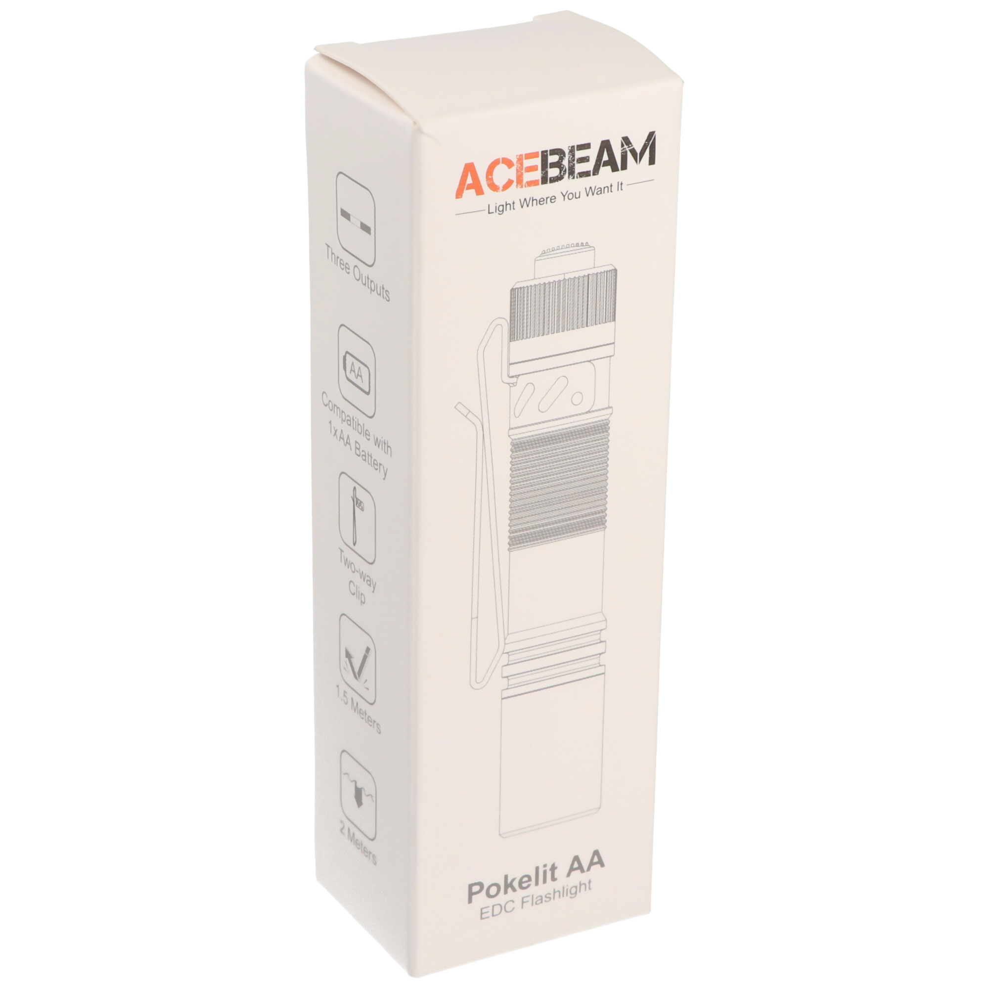 AceBeam Pokelit AA Titan Unique Design, 500 Lumen, inklusive 14500 Li-Ion 920mAh Akku mit USB-C Anschluss