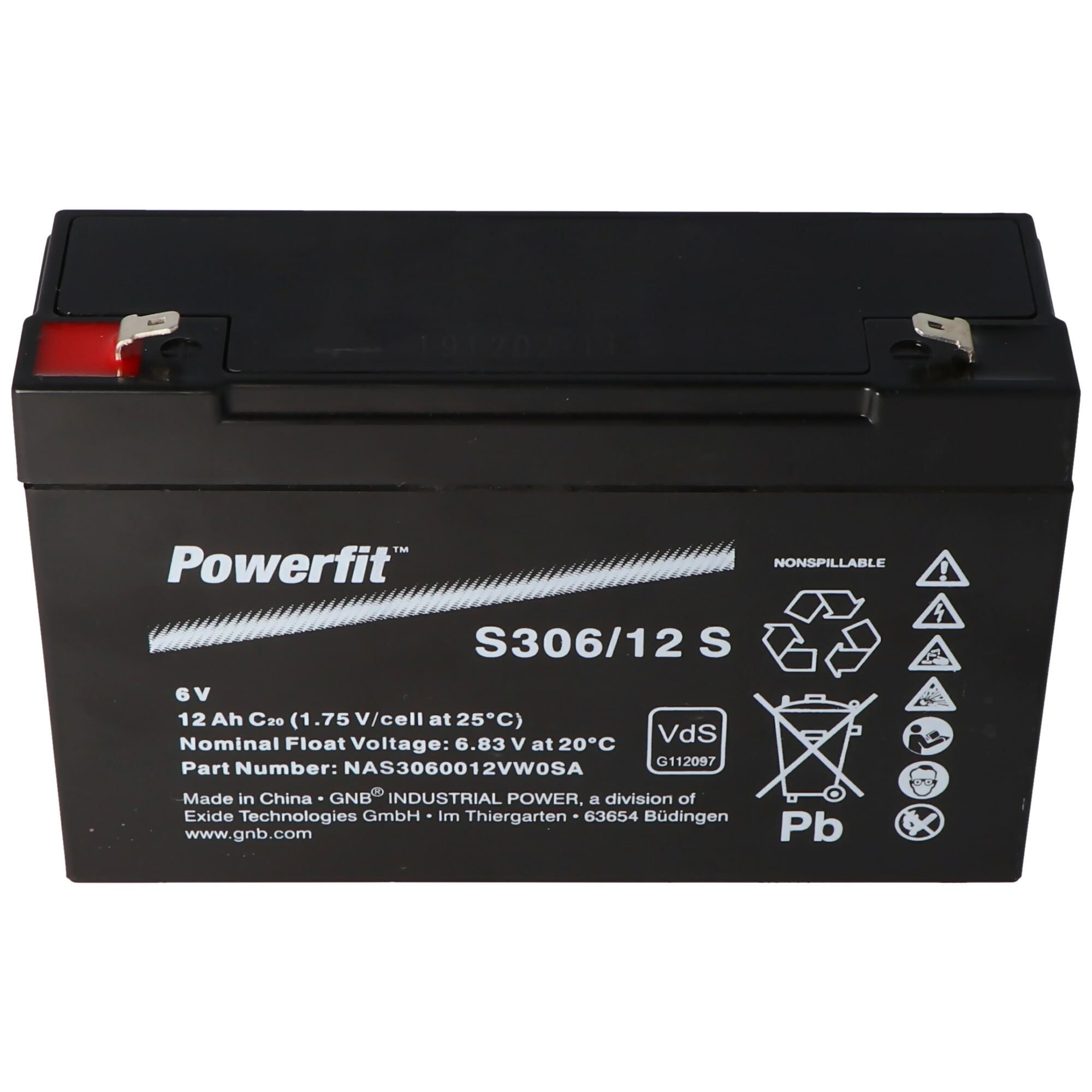 Exide Powerfit S306/12 S Blei Akku mit Faston 4,8 mm 6V, 12000mAh