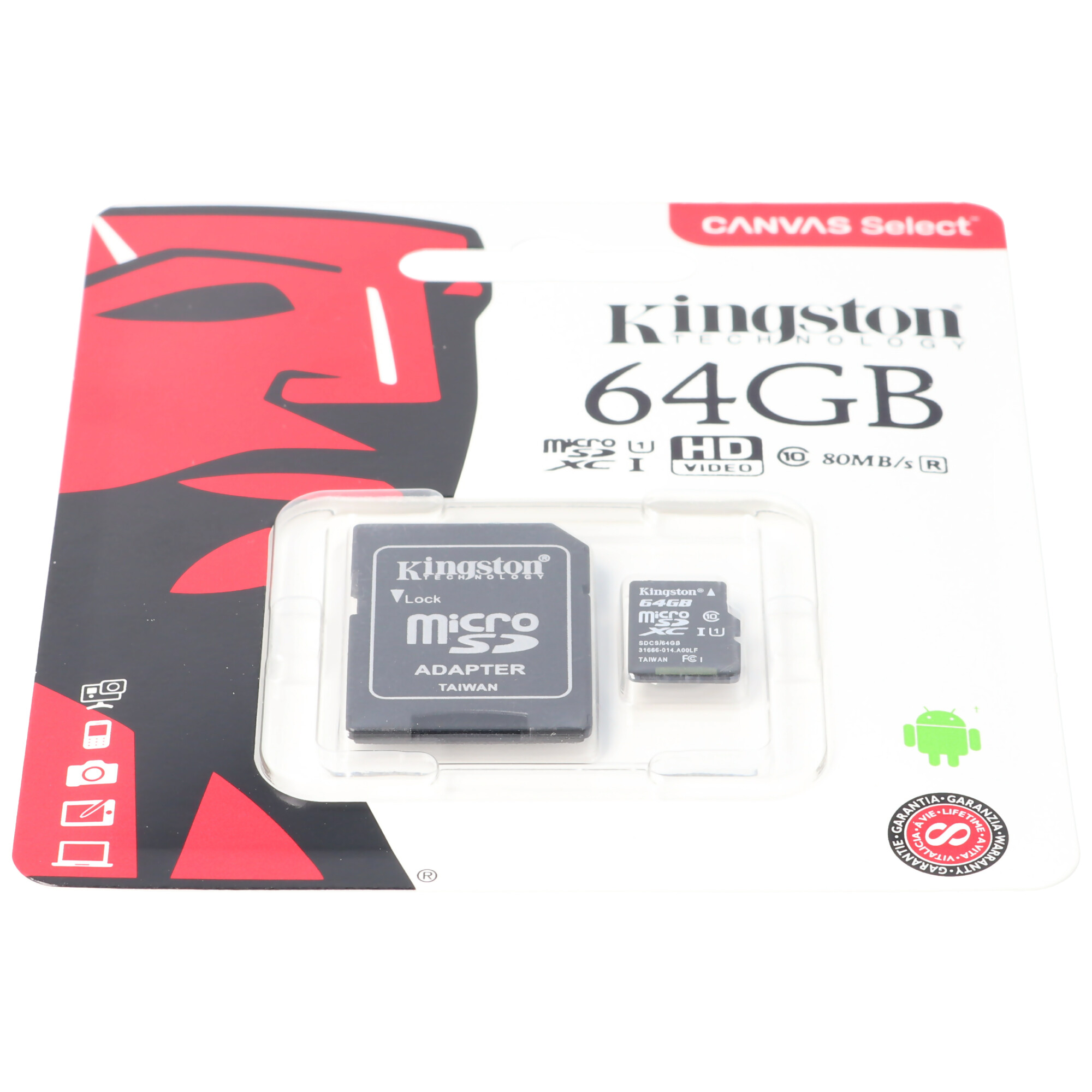 KINGSTON 64 GB Micro SD Karte, Kingston Canvas Select Plus microSD Speicherkarte, optimiert für Android-Geräte, mit SD-Adapter