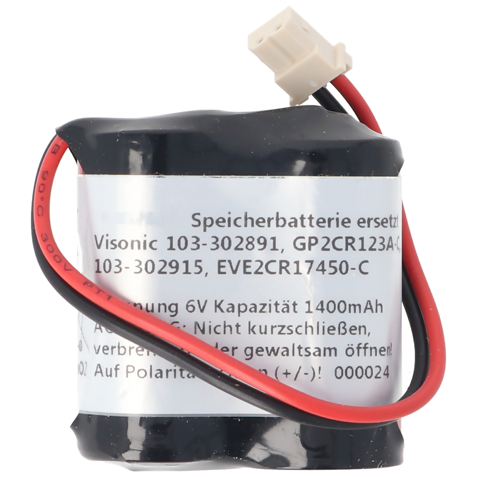 Batterie passend für Visonic 103-302891, 103-302915, GP2CR123A-C Batterie 6 Volt 1400mAh