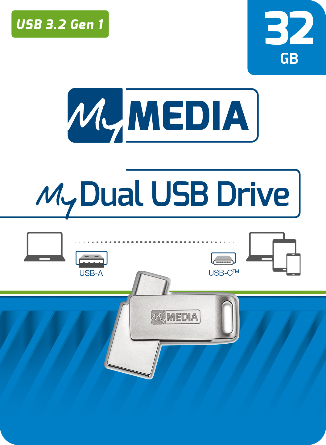 Mymedia USB 3.2 OTG Stick 32GB, Typ A-C, My Dual, silber Retail-Blister