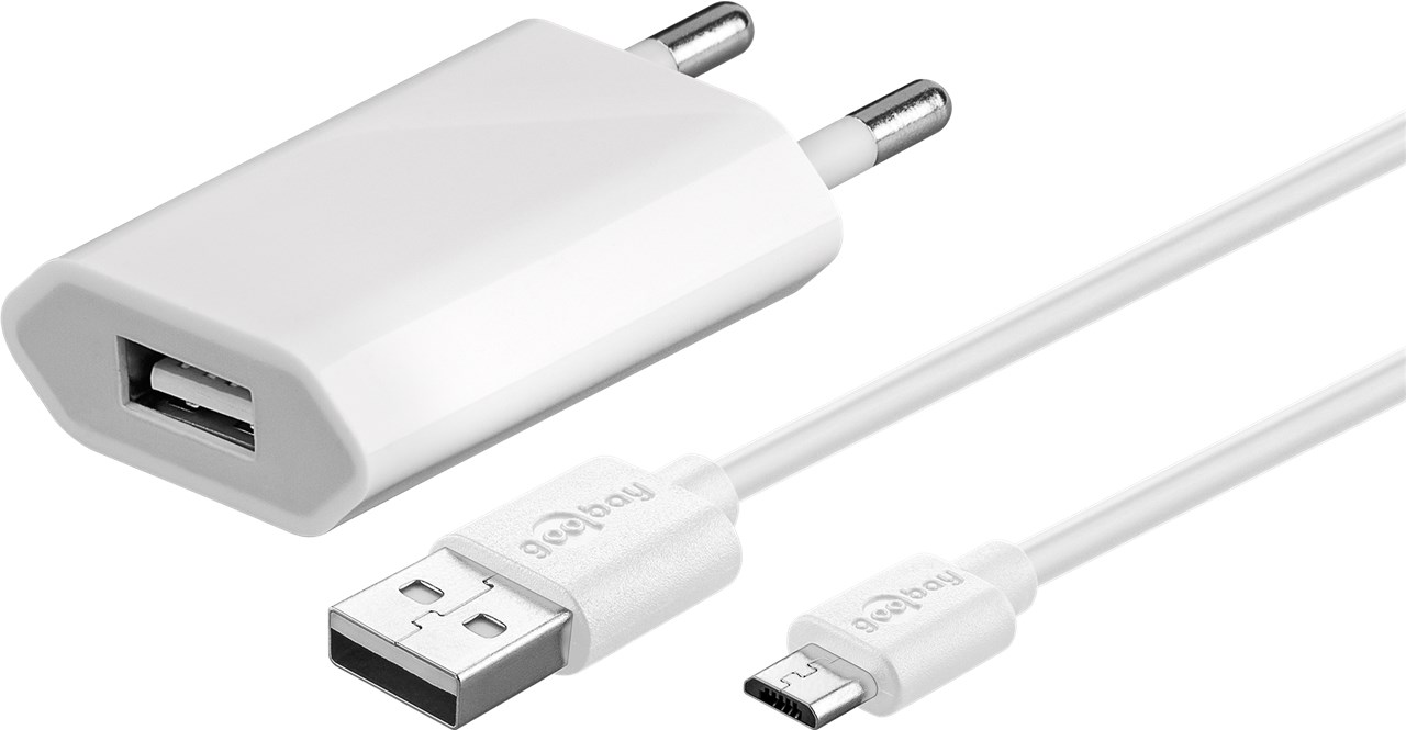 Goobay Micro USB-Ladeset 1 A - Netzteil mit Micro USB Kabel 1m (weiß)