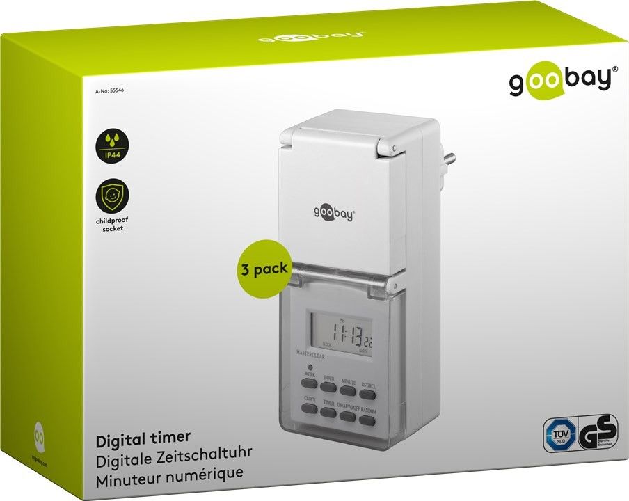 Goobay 3er-Set: Digitale Zeitschaltuhr IP44 - 3 Stk. im Karton