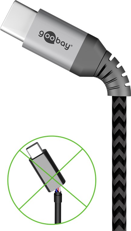 USB-C auf USB-C Textilkabel mit Metallsteckern, extra-robustes Verbindungskabel für Geräte mit USB-C Anschluss, optimierter Knickschutz