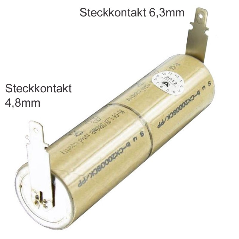 NiCd AkkuPack 2,4 Volt für Staubsauger mit 4,8mm und 6,3mm Steckkontakt