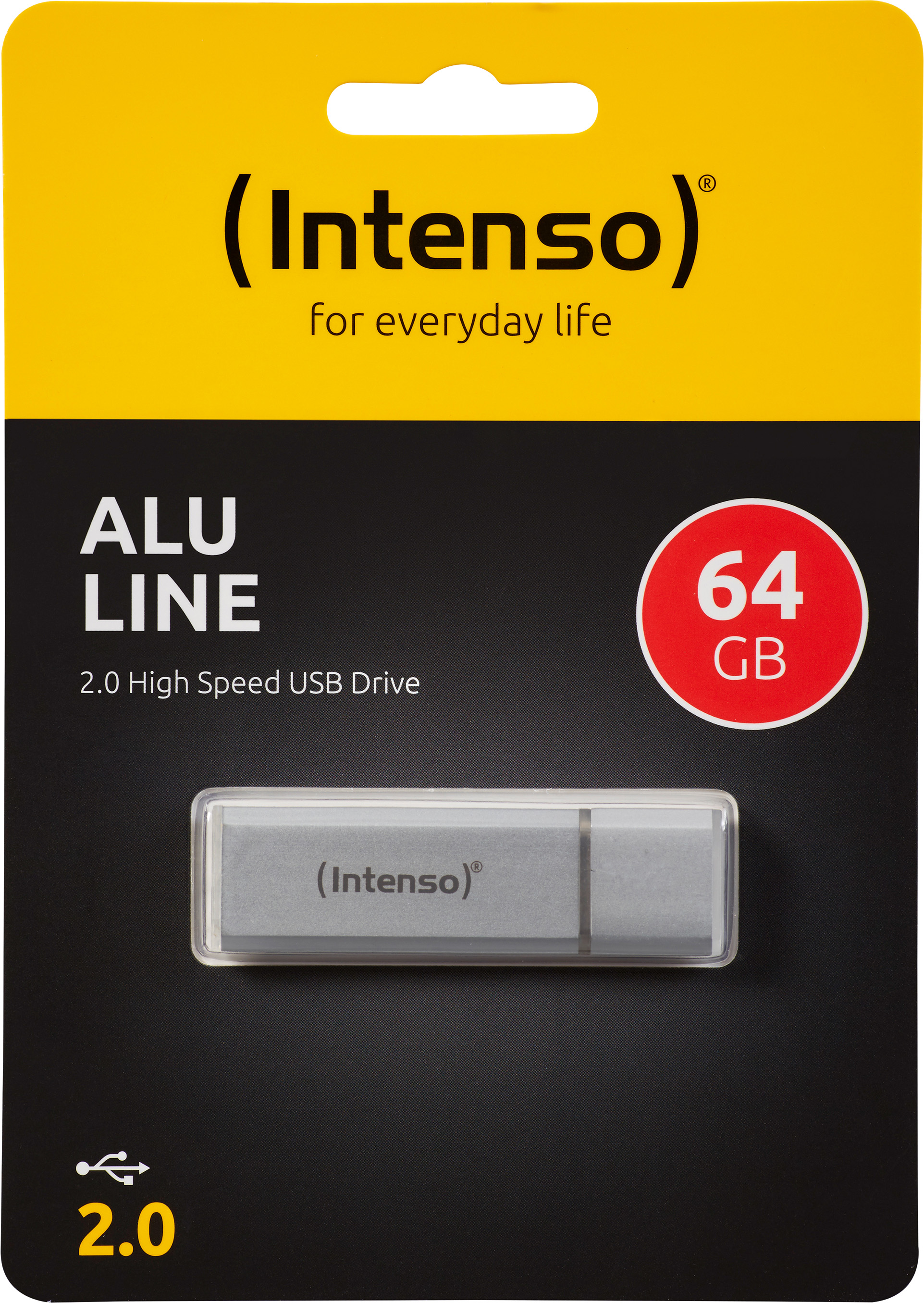 Intenso USB 2.0 Stick 64GB, Alu Line, silber (R) 28MB/s, (W) 6.5MB/s, Retail-Blister