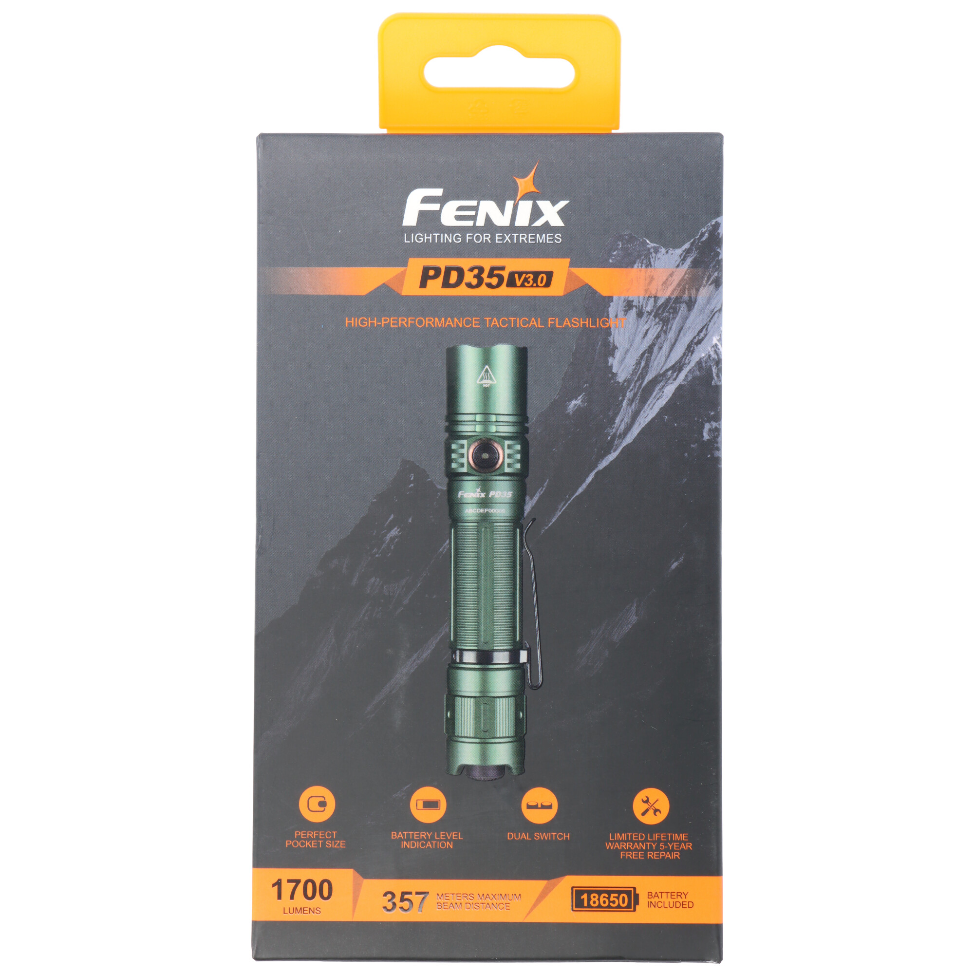 Fenix PD35 V3.0 LED-Taschenlampe, Sonderversion Tropic Green, max. 1700 Lumen, SFT40 LED, inklusive ARB-L18-2600U Akku