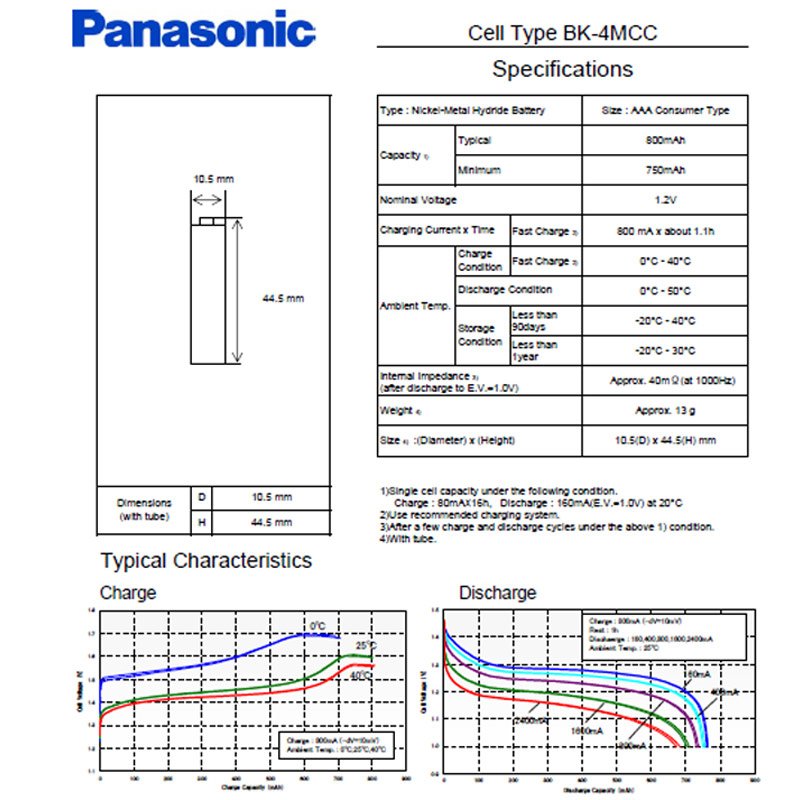 Panasonic eneloop Standard 3,6 Volt AkkuPack AAA mit Lötfahnen, mit bis zu 800mAh Kapazität