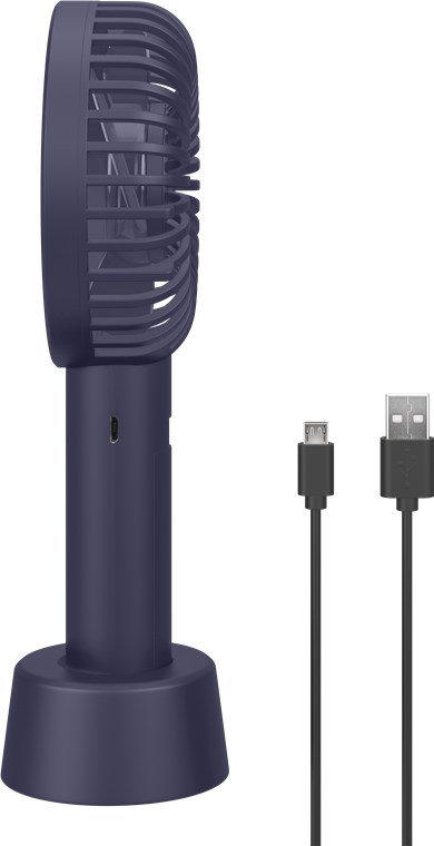 Goobay USB-Handventilator mit Standfunktion, Blau - mit wiederaufladbarer Batterie (austauschbar)