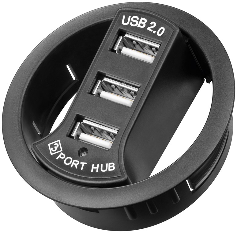 Goobay 3-fach USB 2.0 Hi-Speed Einbau-HUB/Verteiler - zum Einbau in 60 mm Tischdurchführungen