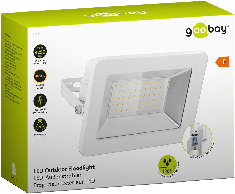 Goobay LED-Außenstrahler, 50 W - mit 4250 lm, neutralweißem Licht (4000 K) und M16-Kabelverschraubung, für den Außeneinsatz geeignet (IP65)