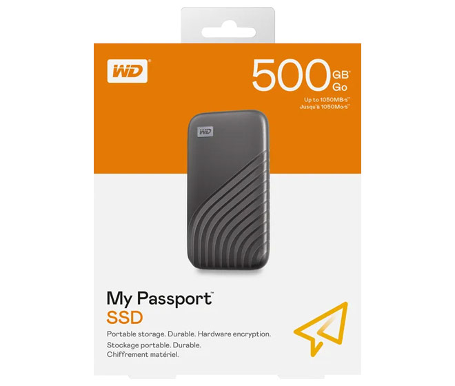 Western digital SSD 500GB, USB 3.2, Typ C, Mini My Passport, (R) 1050MB/s, (W) 1.000MB/s, Retail
