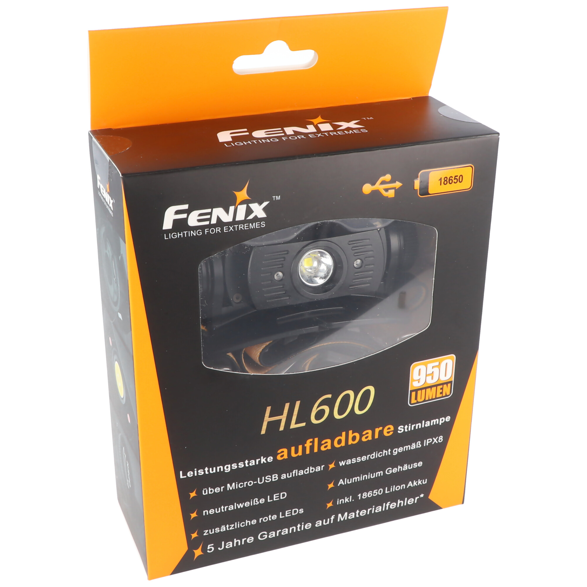 Fenix HL600 die leistungsstarke aufladbare Stirnlampe inklusive Li-ion Akku Micro-USB aufladbar